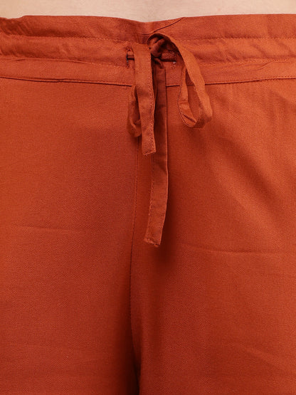 Rayon Elastic with Drawstring Full Length Brown Trouser