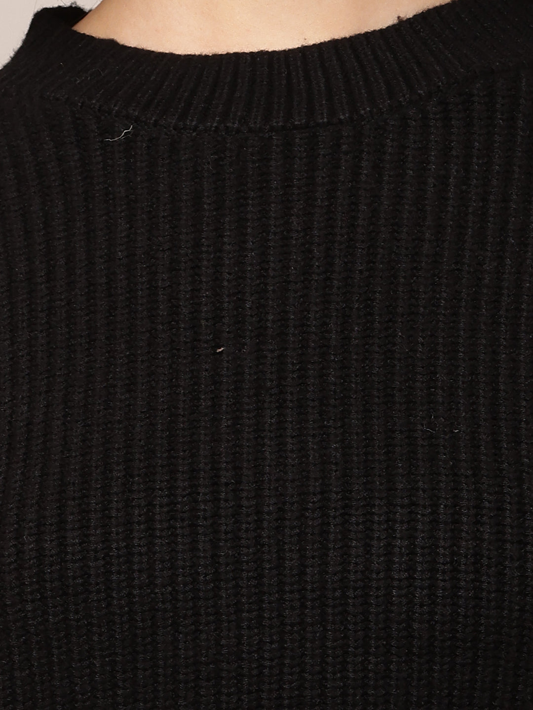 Viscose Full Sleeve with Turtle Neck Black Ribbed Sweater