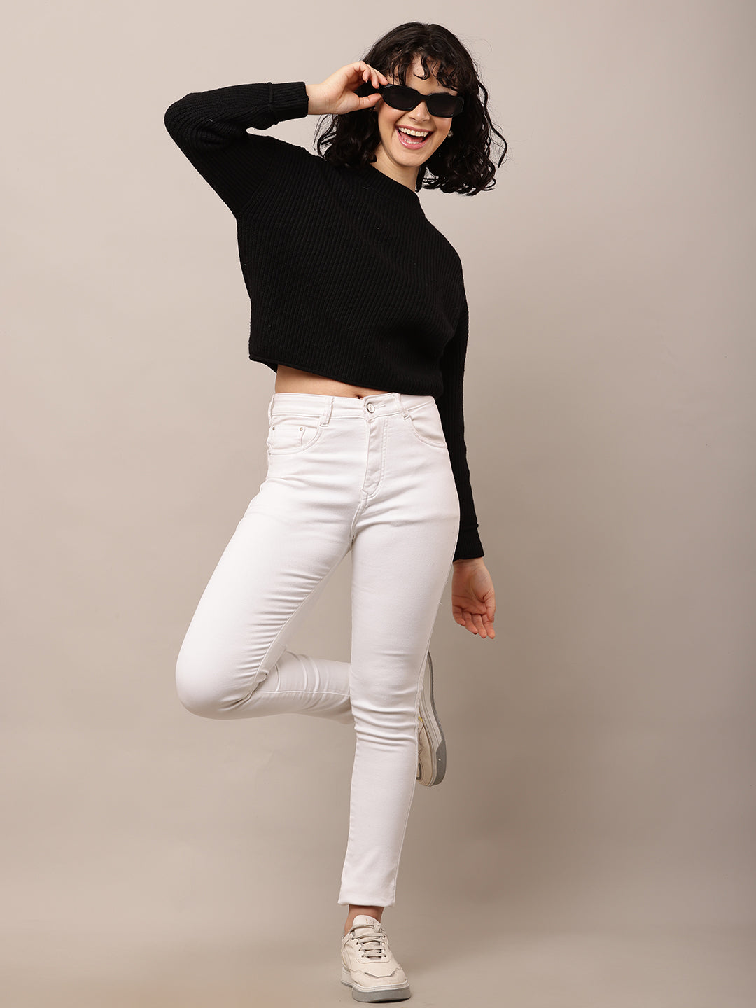 Viscose Full Sleeve with Turtle Neck Black Ribbed Sweater