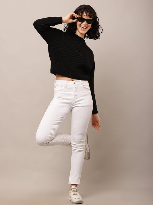 Viscose Full Sleeve with Turtle Neck Black Ribbed Sweater