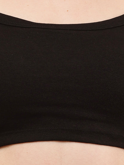 Viscose Square Neck with Sleeveless Black Crop Top
