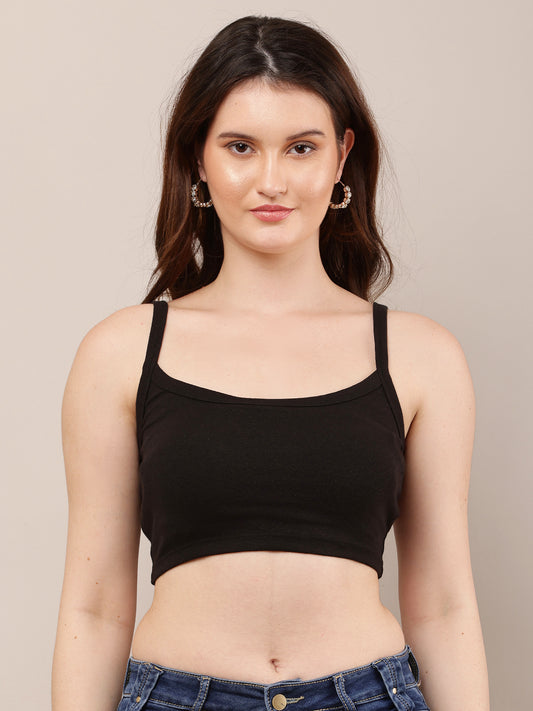 Viscose Square Neck with Sleeveless Black Crop Top