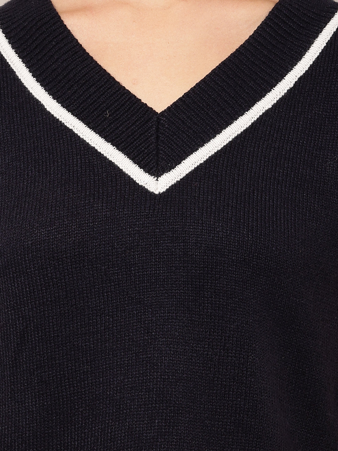Cotton with V-Neck Sleeveless Dark Blue Sweater Vest