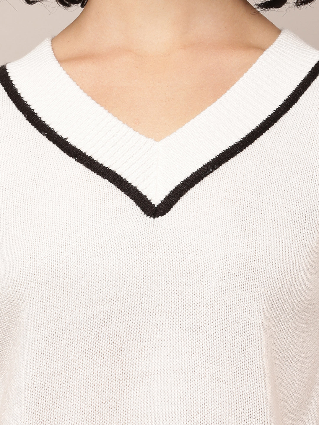 Cotton with V-Neck Sleeveless White Sweater Vest