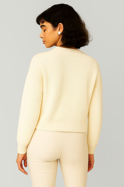 Acrylic Full Sleeve White Drop-Shoulder Sweater