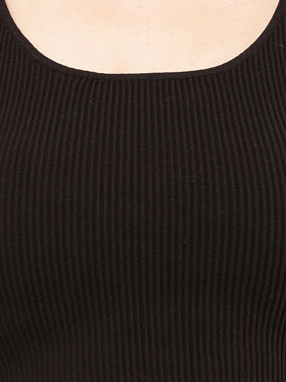 Nylon Round Neck with Sleeveless Black Crop Top