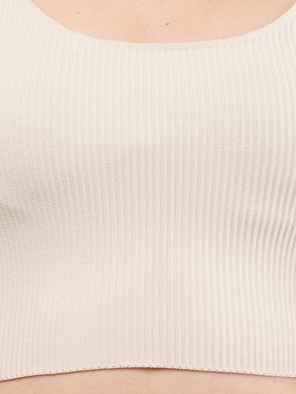 Nylon Round Neck with Sleeveless Light Grey Crop Top