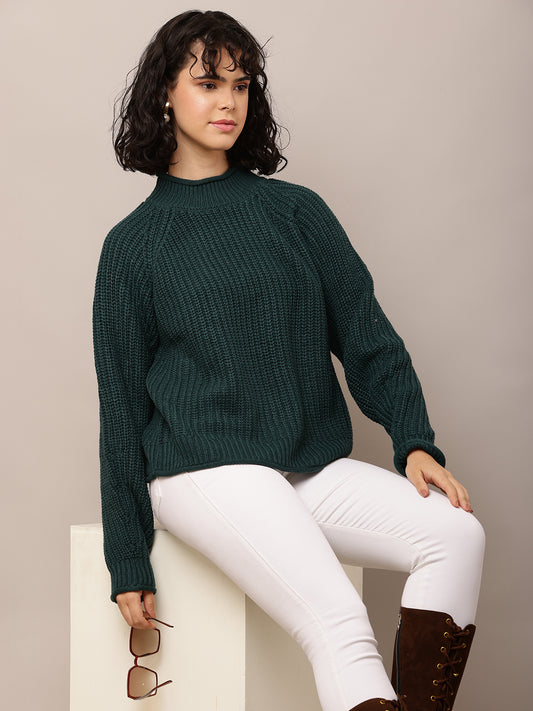 Acrylic Full Sleeve with Turtle Neck Dark Green Sweater