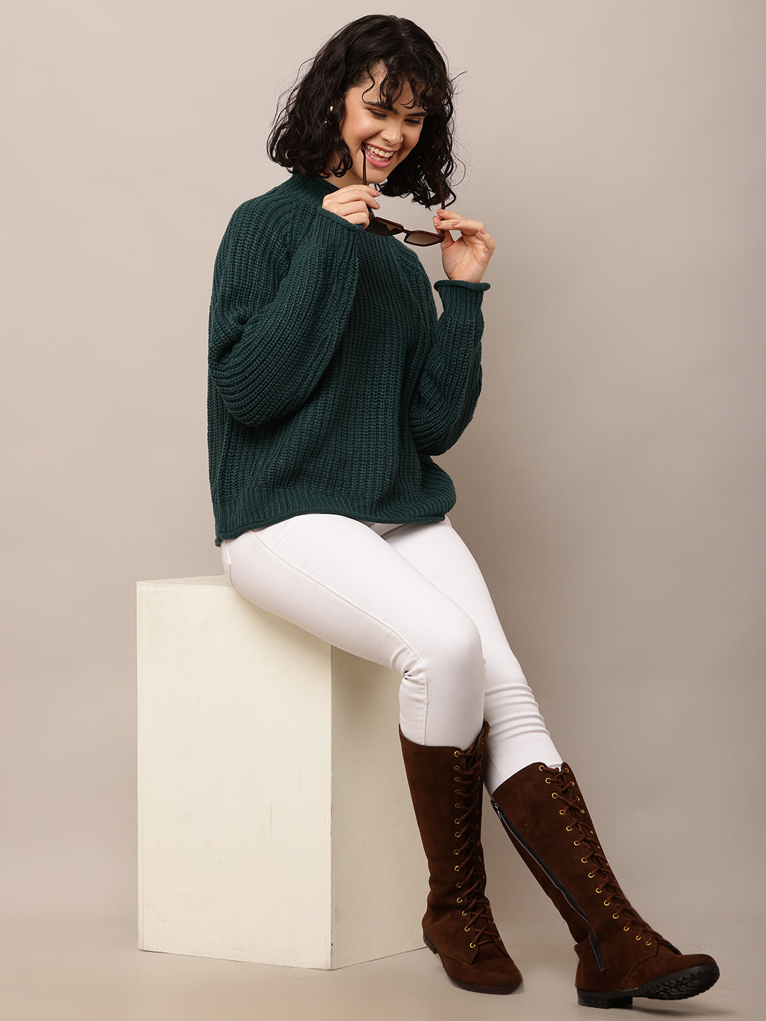 Acrylic Full Sleeve with Turtle Neck Dark Green Sweater