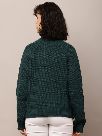 Acrylic Full Sleeve with Turtle Neck Dark Green Sweater