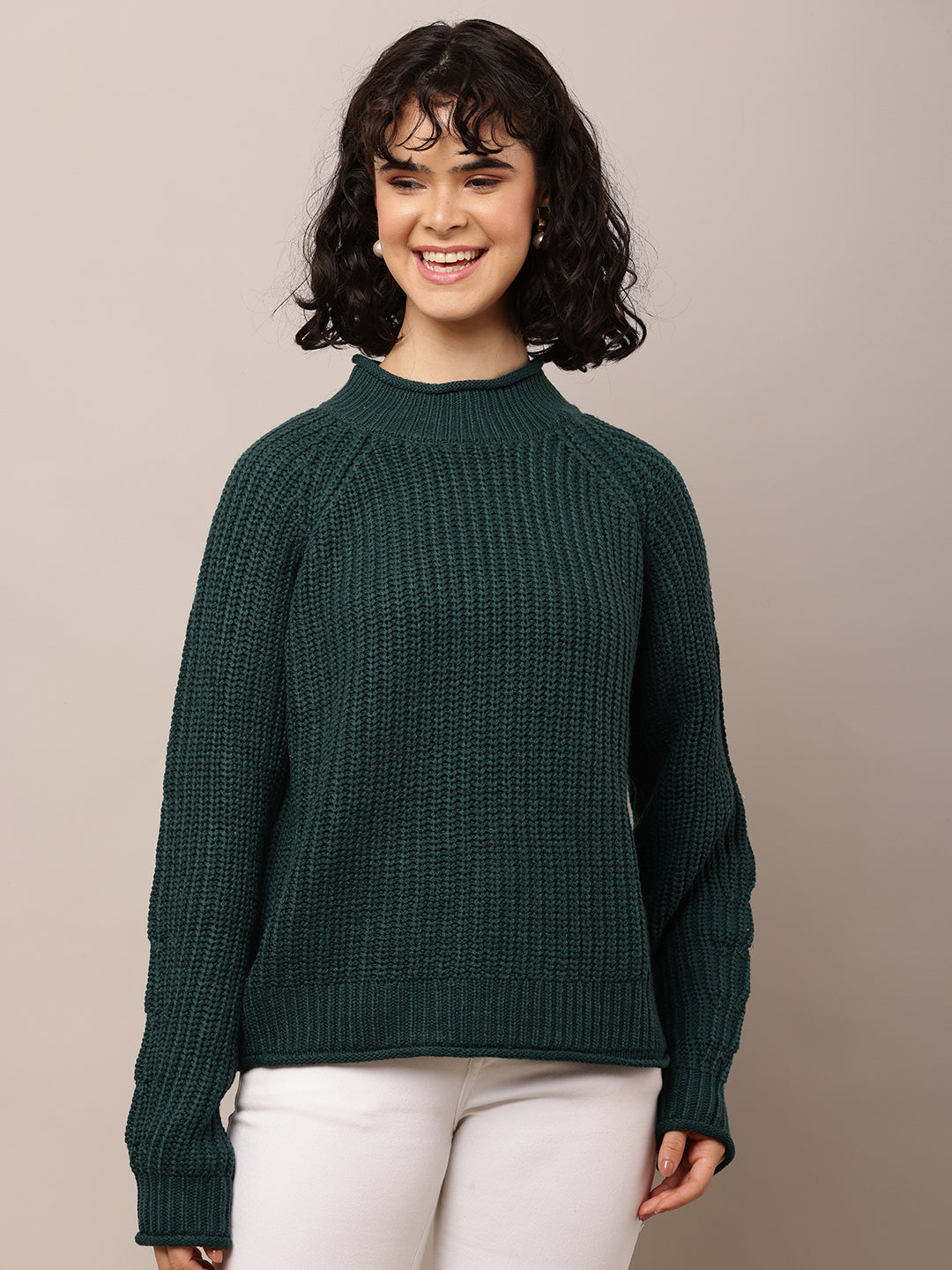 Acrylic Full Sleeve with Turtle Neck Dark Green Sweater