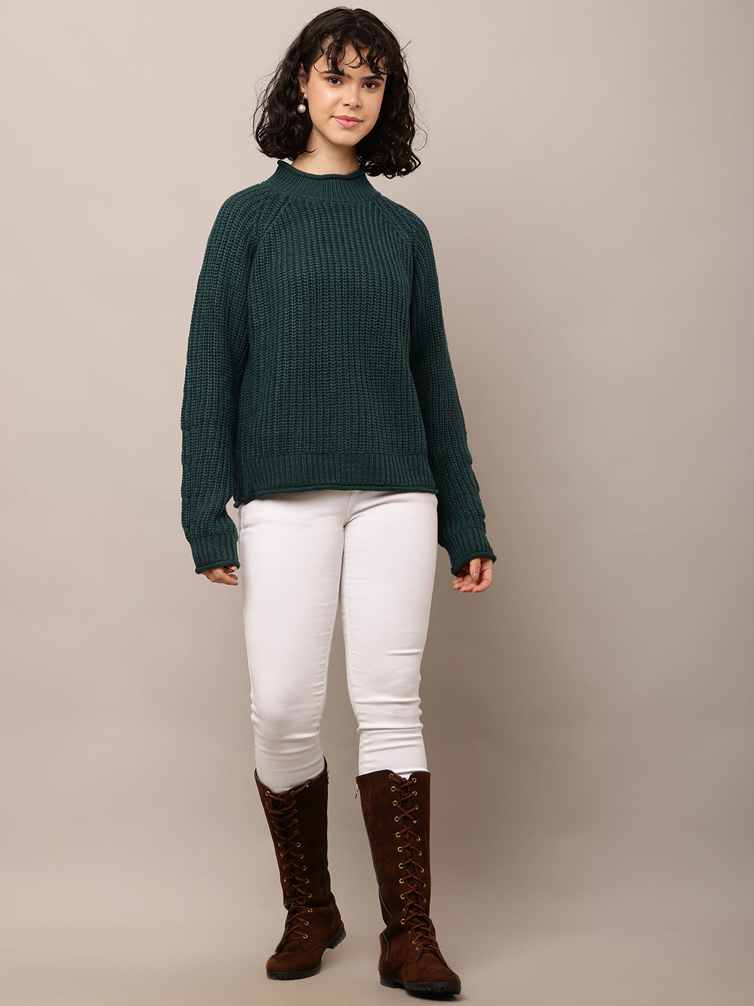 Acrylic Full Sleeve with Turtle Neck Dark Green Sweater