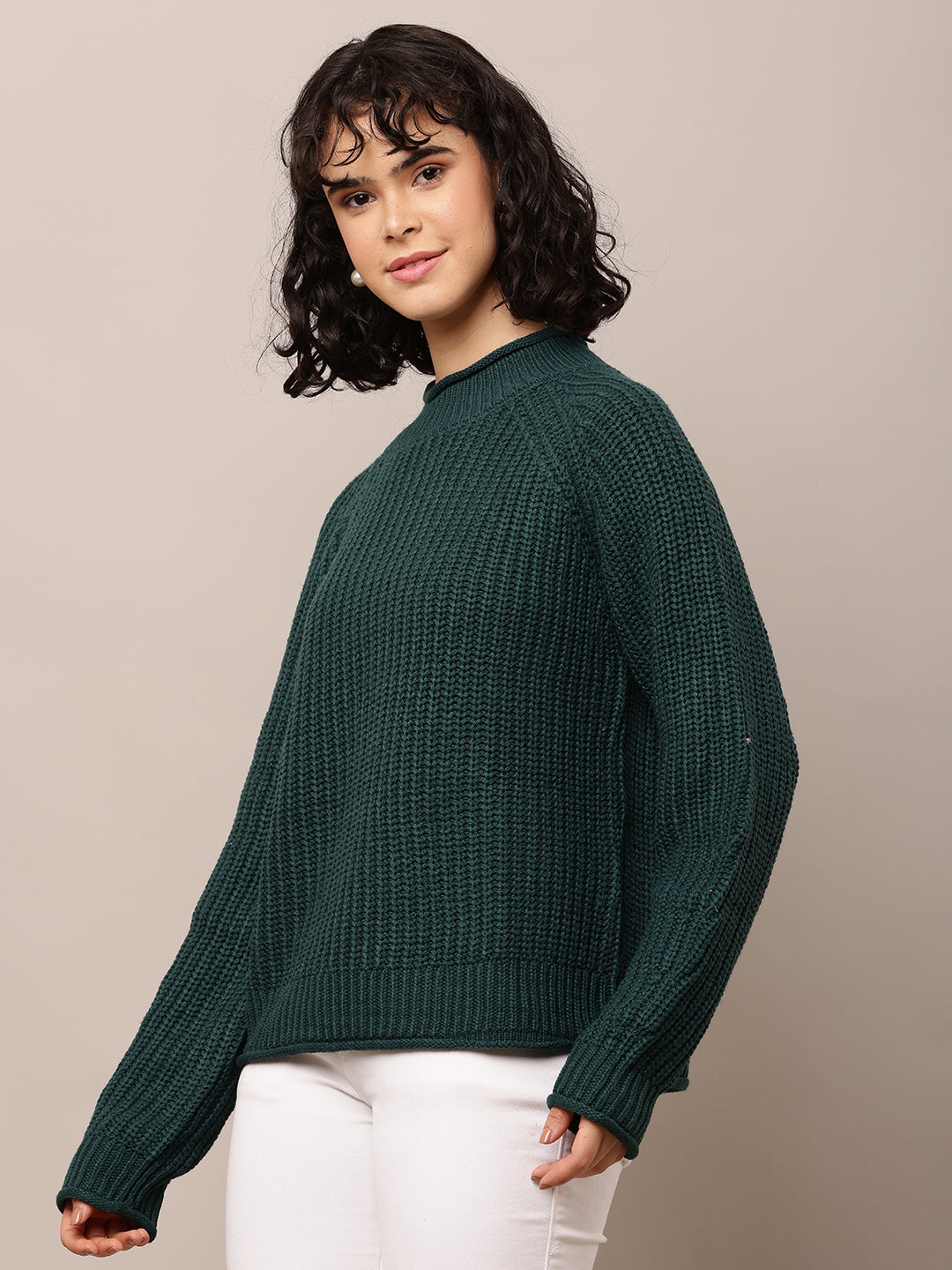 Acrylic Full Sleeve with Turtle Neck Dark Green Sweater