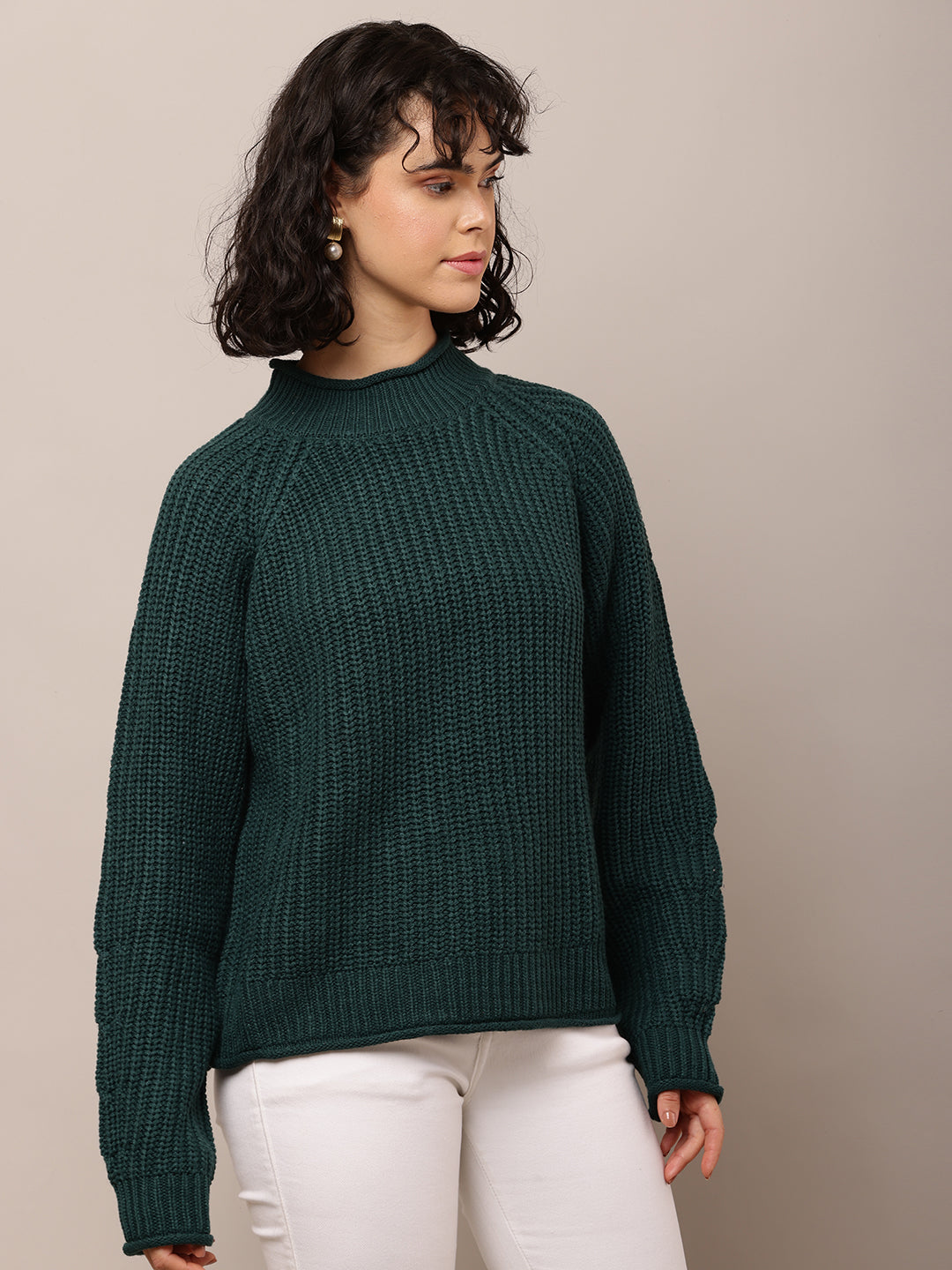 Acrylic Full Sleeve with Turtle Neck Dark Green Sweater