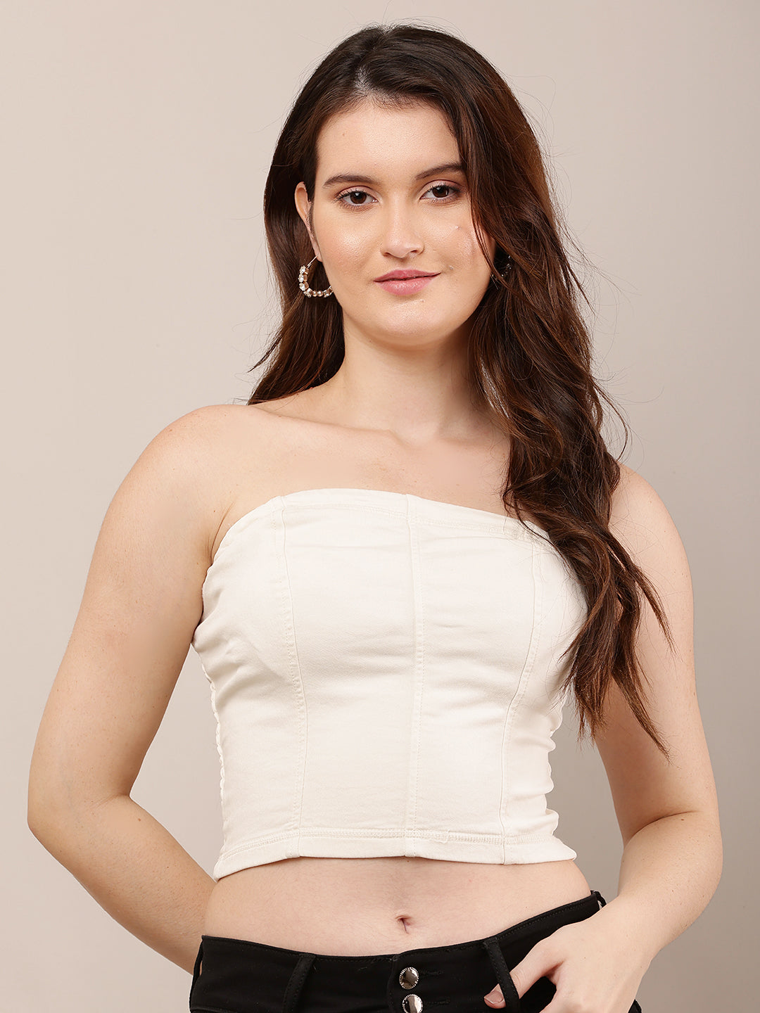 Cotton Sleeveless with off-Shoulder Cream Tube Top