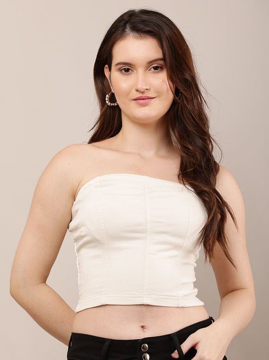 Cotton Sleeveless with off-Shoulder Cream Tube Top