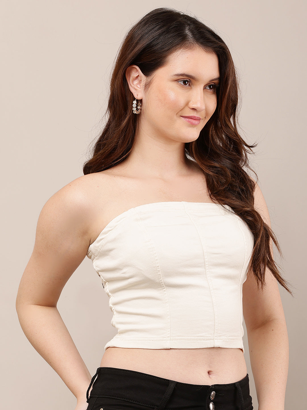 Cotton Sleeveless with off-Shoulder Cream Tube Top