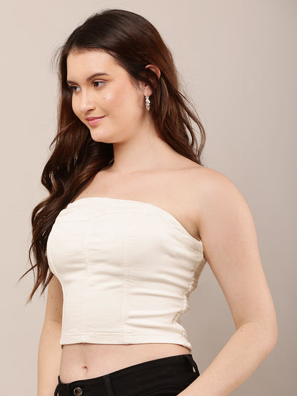 Cotton Sleeveless with off-Shoulder Cream Tube Top