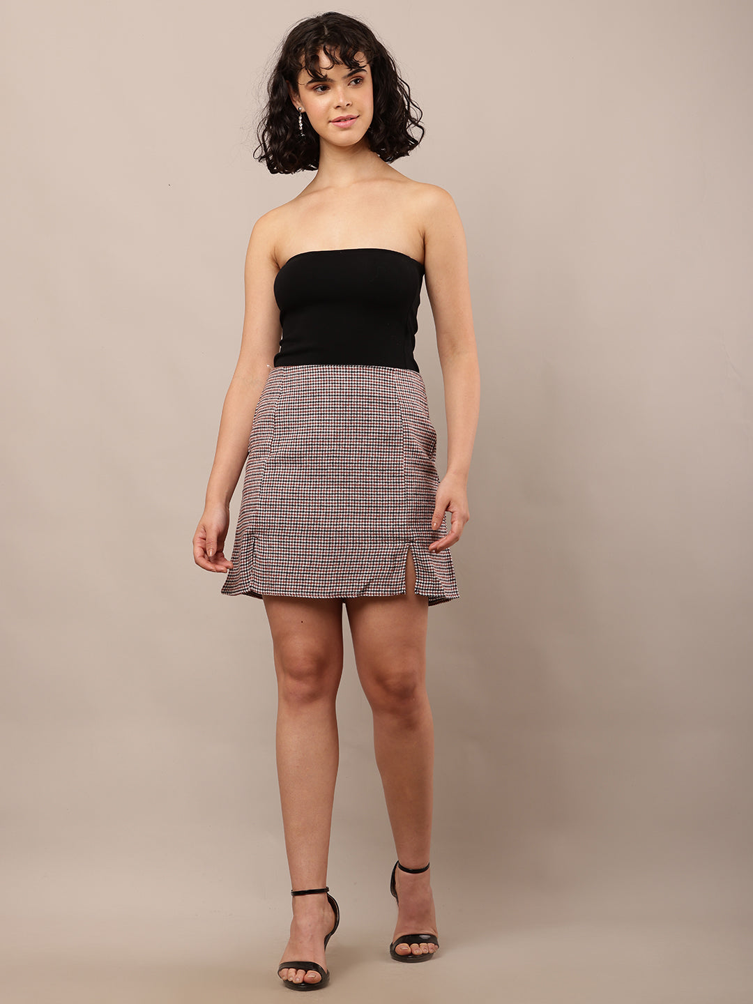 Polyester Zip and Hook Mini Length Multicolour Skirt