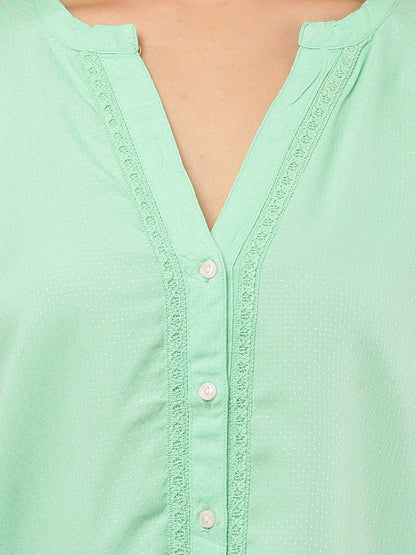 Viscose Short Sleeve with V-Neck Light Green Top