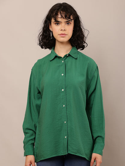 Cotton Full Sleeve with Shirt Collar Green Shirt