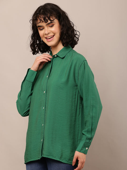 Cotton Full Sleeve with Shirt Collar Green Shirt