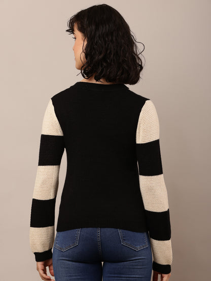 Viscose Round Neck with Full Sleeve Beige and Black Sweater