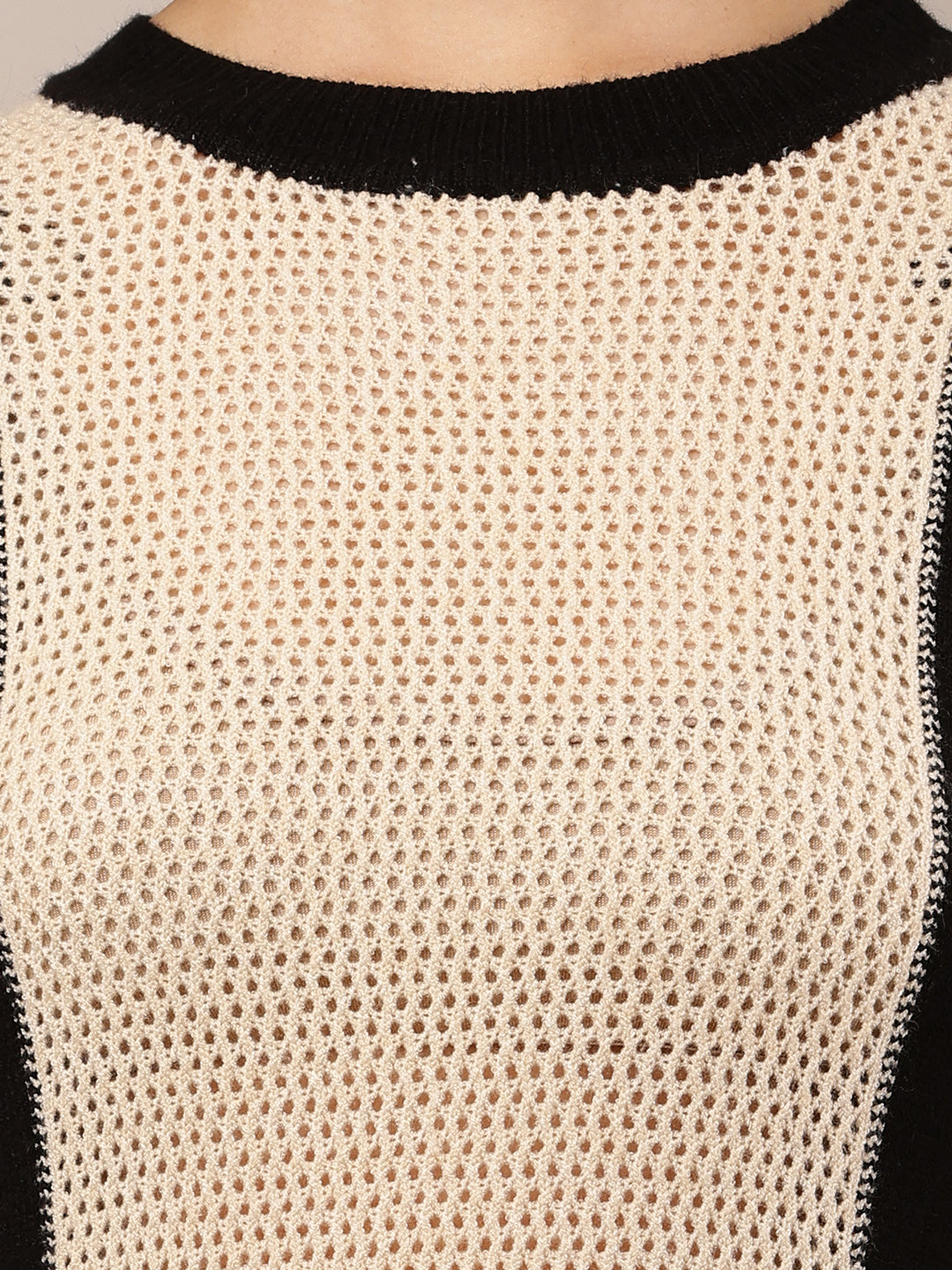 Viscose Round Neck with Full Sleeve Beige and Black Sweater