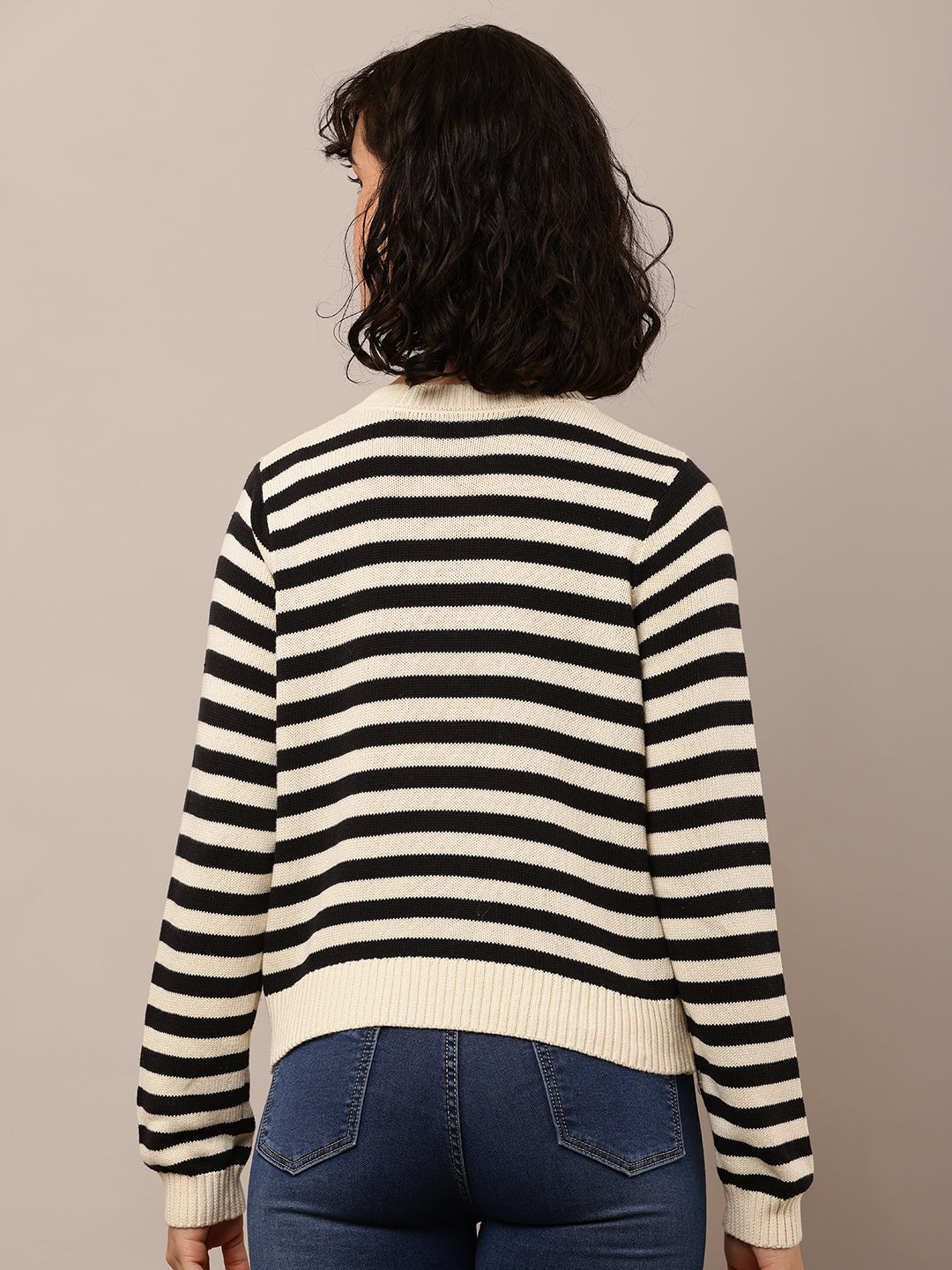 Cotton Full Sleeve with Round Neck Striped Cardigan