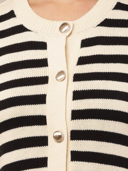 Cotton Full Sleeve with Round Neck Striped Cardigan
