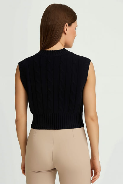 Acrylic Sleeveless with V-Neck Cable knit Dark Blue Sweater Vest