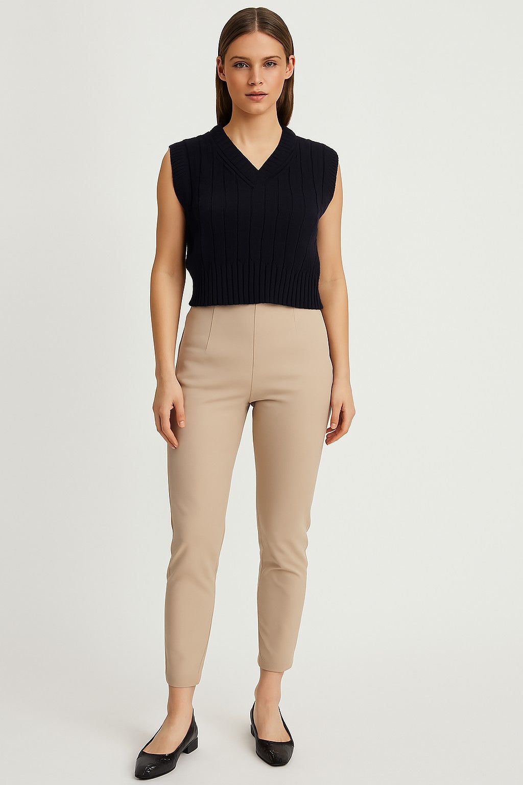 Acrylic Sleeveless with V-Neck Cable knit Dark Blue Sweater Vest