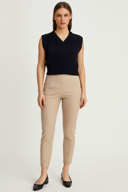 Acrylic Sleeveless with V-Neck Cable knit Dark Blue Sweater Vest