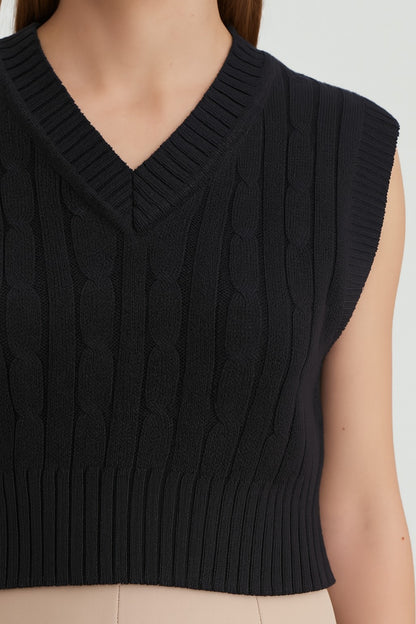 Acrylic Sleeveless with V-Neck Cable knit Dark Blue Sweater Vest