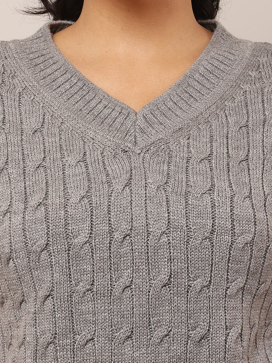 Acrylic Sleeveless with V-Neck Cable knit Grey Sweater Vest