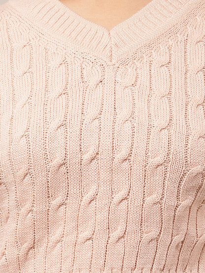 Acrylic Sleeveless with V-Neck Cable knit Pink Sweater Vest