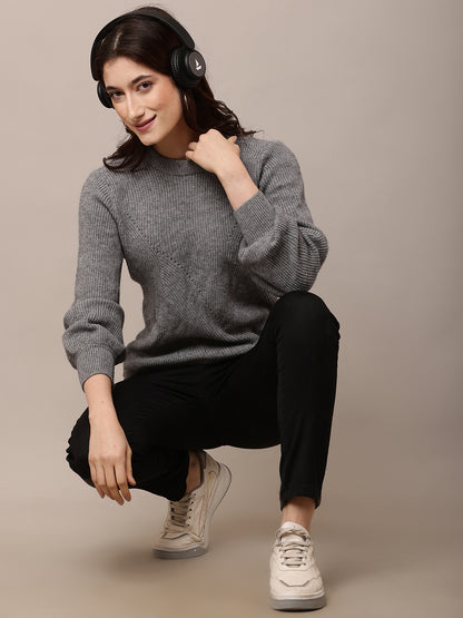 Acrylic Full Sleeve with Round Neck Grey Sweater