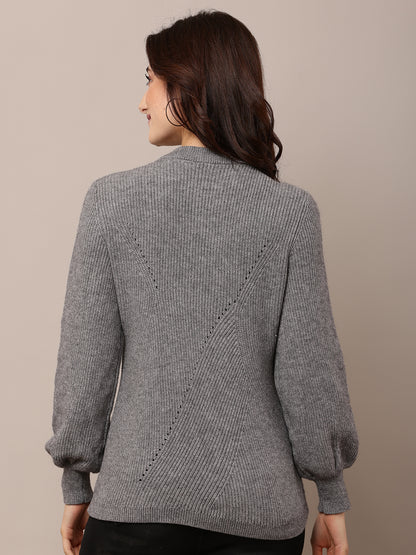 Acrylic Full Sleeve with Round Neck Grey Sweater