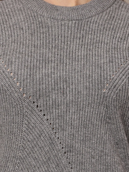 Acrylic Full Sleeve with Round Neck Grey Sweater