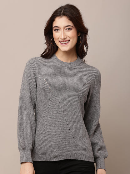 Acrylic Full Sleeve with Round Neck Grey Sweater