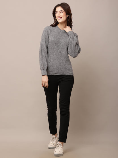 Acrylic Full Sleeve with Round Neck Grey Sweater