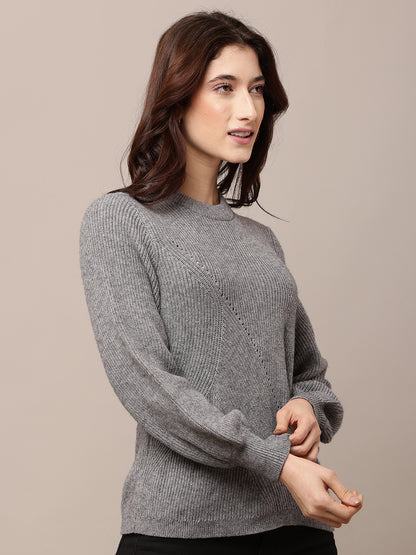 Acrylic Full Sleeve with Round Neck Grey Sweater