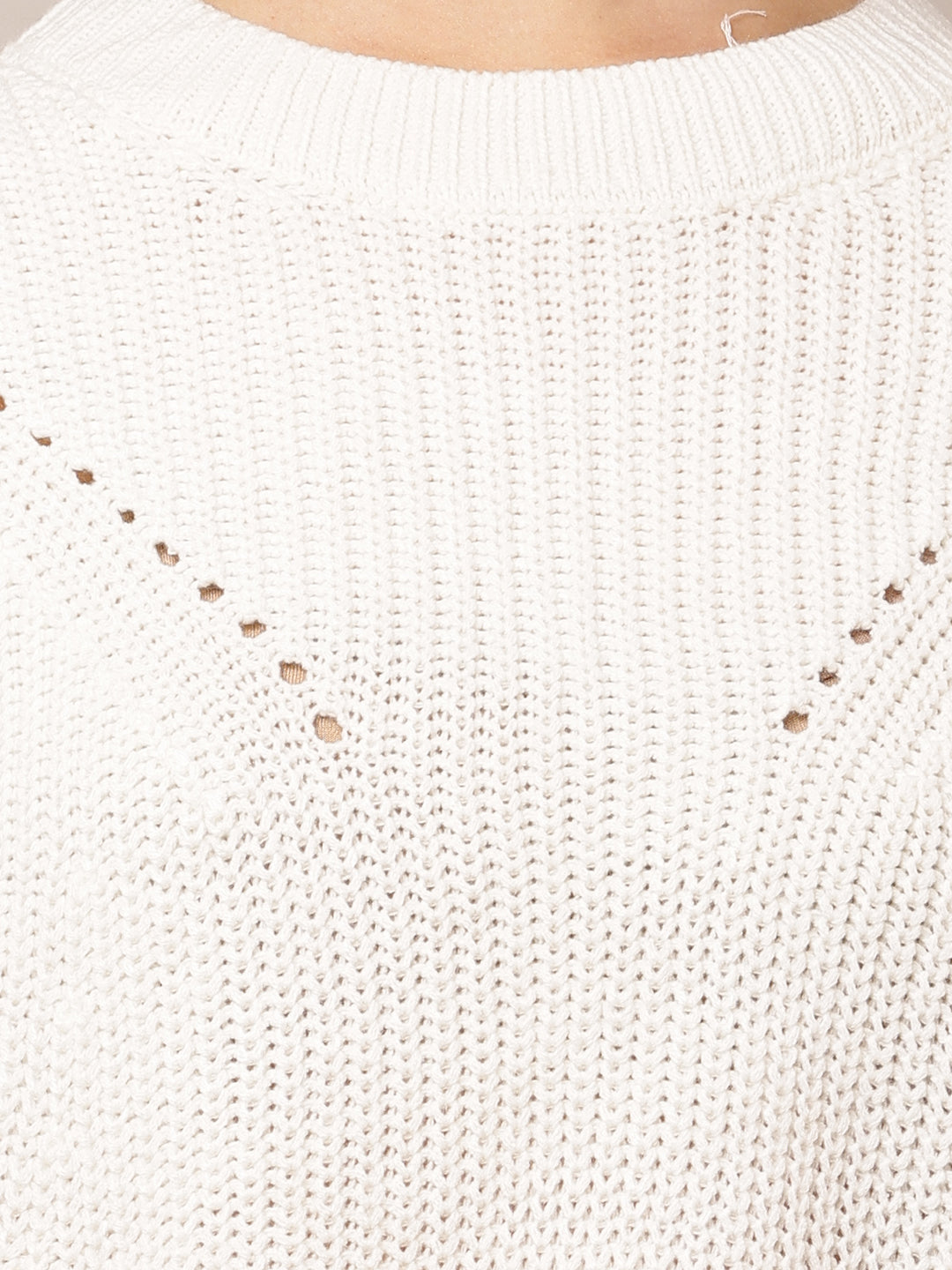 Acrylic Full Sleeve with Round Neck White Sweater