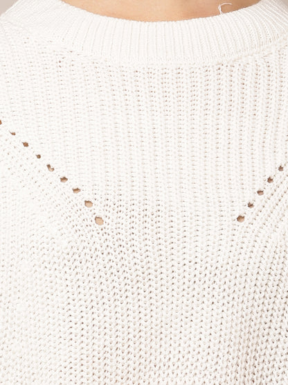 Acrylic Full Sleeve with Round Neck White Sweater
