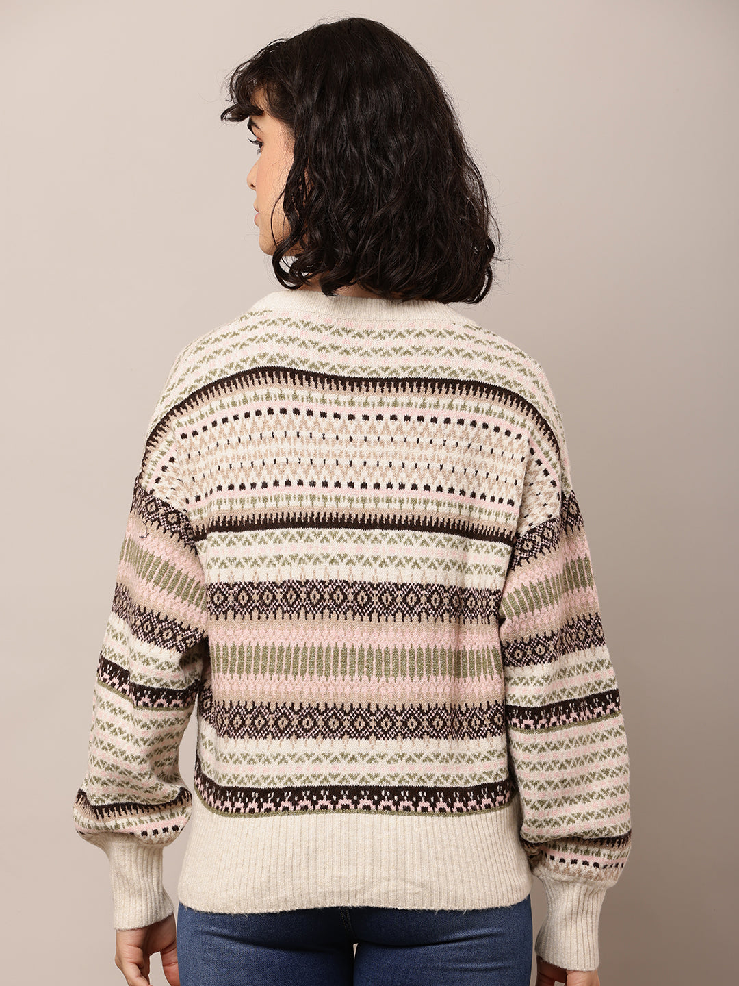 Nylon Full Sleeve Crew Neck Multicolour Printed Sweater
