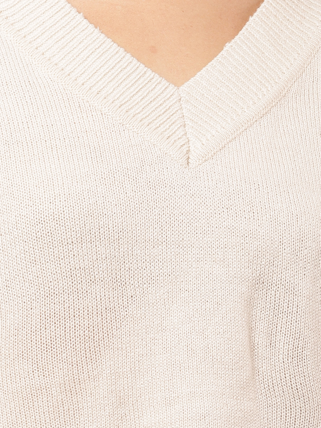 Acrylic Sleeveless with V-Neck Light Cream Solid Sweater Vest