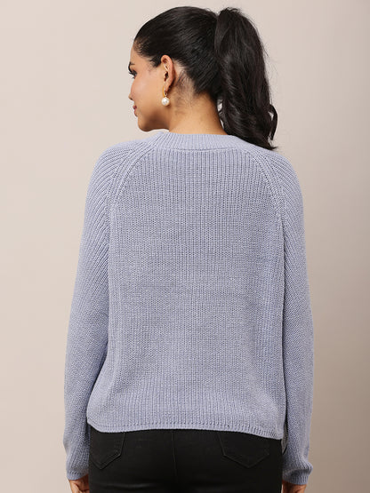 Cotton Crew neck with Full Sleeve Blue Sweater