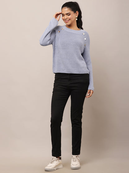 Cotton Crew neck with Full Sleeve Blue Sweater