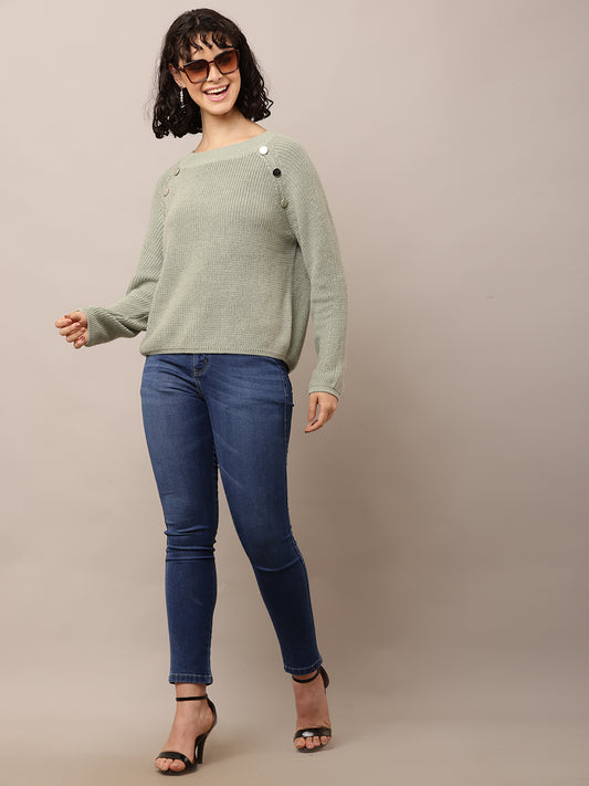 Cotton Crew neck with Full Sleeve Sea Green Sweater