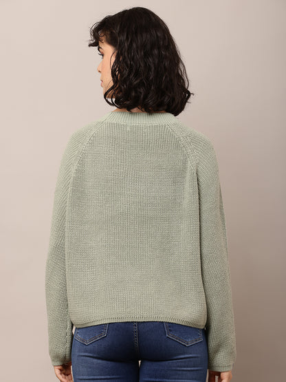 Cotton Crew neck with Full Sleeve Sea Green Sweater
